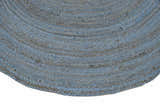 100% All Natural Fiber Hand Braided Boho Blue Round Jute Rug | JR1
