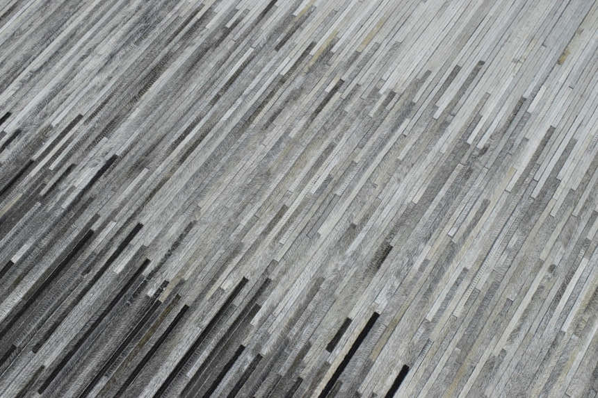 Modern Stripes Gray and Silver Handmade Leather Area Rug