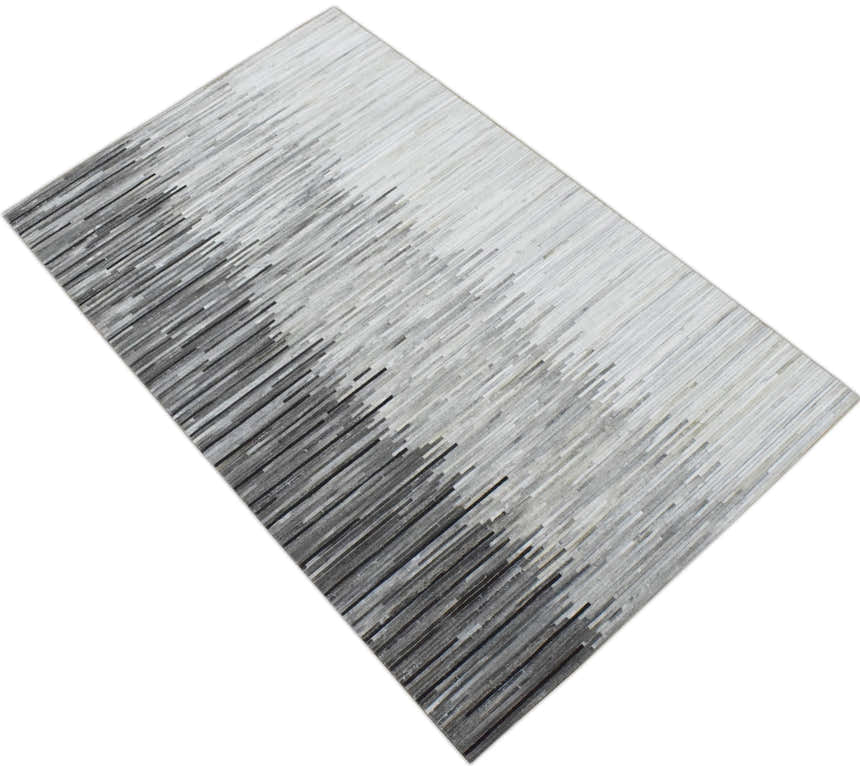 Modern Stripes Gray and Silver Handmade Leather Area Rug