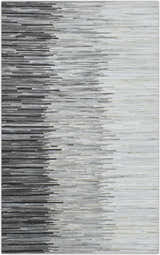 Modern Stripes Gray and Silver Handmade Leather Area Rug