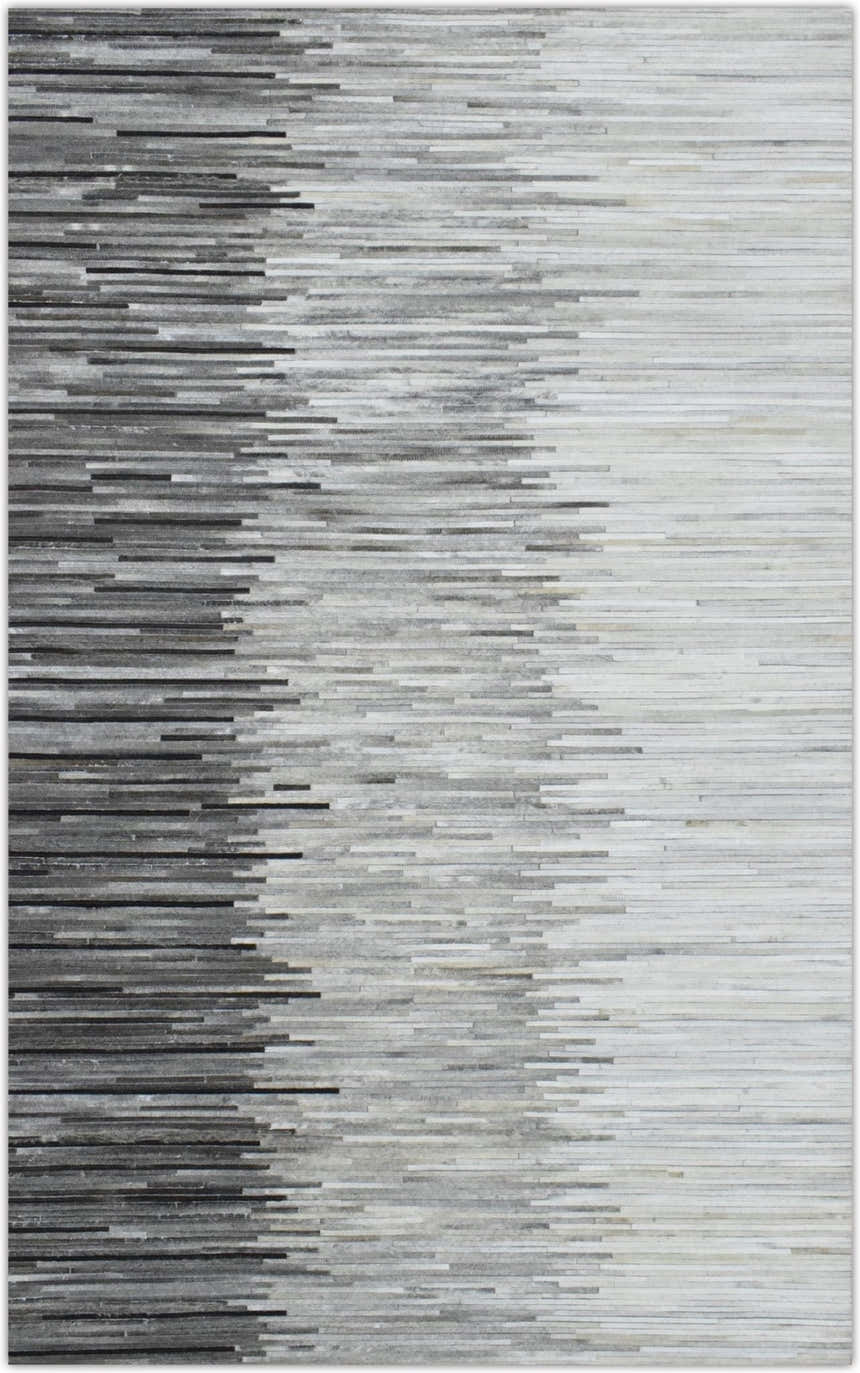 Modern Stripes Gray and Silver Handmade Leather Area Rug