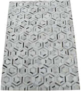 Modern Handmade Ivory and Silver Genuine Leather Area Rug
