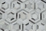 Modern Handmade Ivory and Silver Genuine Leather Area Rug