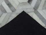Modern Handmade Ivory and Silver Genuine Leather Area Rug