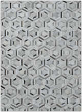 Modern Handmade Ivory and Silver Genuine Leather Area Rug