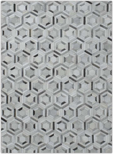 Modern Handmade Ivory and Silver Genuine Leather Area Rug