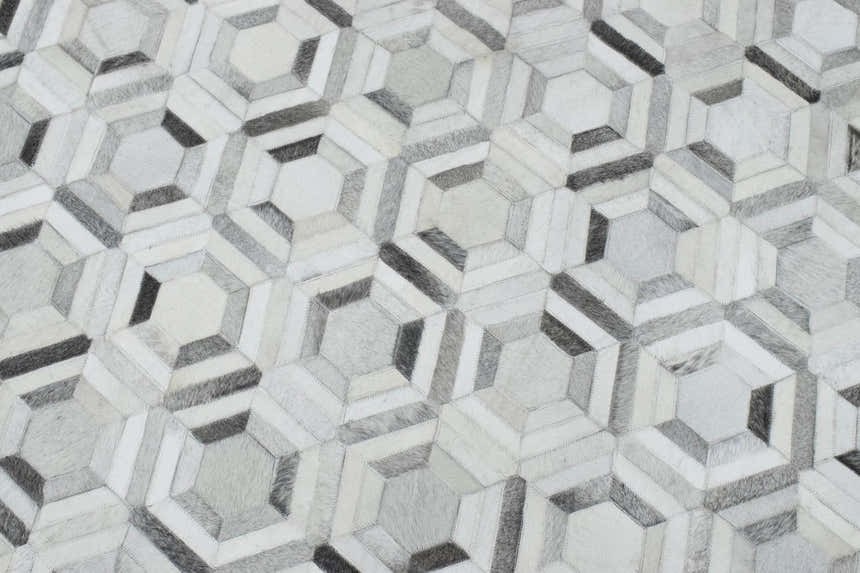 Modern Handmade Ivory and Silver Genuine Leather Area Rug