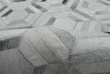Modern Handmade Ivory and Silver Genuine Leather Area Rug