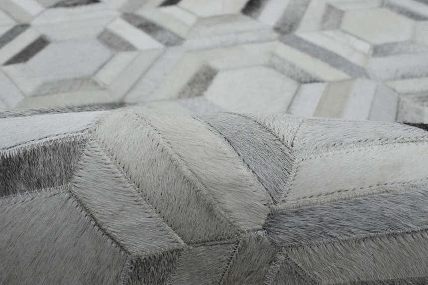 Modern Handmade Ivory and Silver Genuine Leather Area Rug