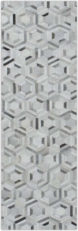 Modern Handmade Ivory and Silver Genuine Leather Area Rug