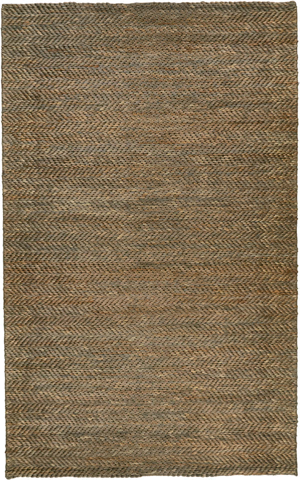 Close-up of the hand woven Feizy Kaelani rug. Brown and gray jute forms a subtle geometric, herringbone pattern. Design-Rectangle