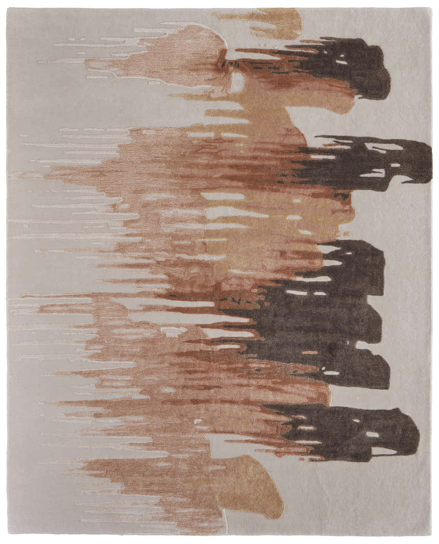 Abstract Feizy Anya rug in red, brown, and orange. Hand-tufted cotton, viscose, and wool rectangle rug. Design-Rectangle