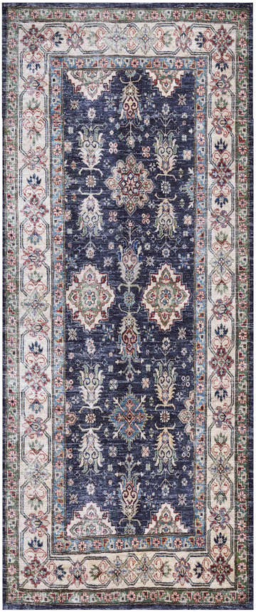 Close-up of the Nourison Fulton Navy Vintage Area Rug, featuring a detailed floral pattern and ornate border.