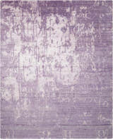 Close-up of the Nourison Silk Shadows Amethyst rug, featuring a vintage design and soft purple hues.
