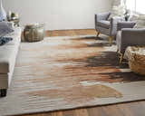 Living room scene with Feizy Anya rug in red, brown, and orange. Abstract design, casual style, with sofa and chairs. Roomscene-Rectangle