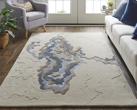 Feizy Serrano Transitional Abstract - Tan/Brown/Blue Area Rug - Clearance