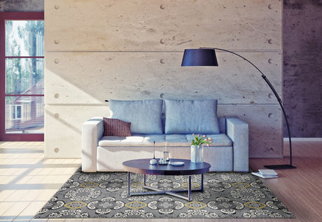 Feizy Bleecker Modern Damask - Ivory/Gray/Yellow Area Rug - Clearance