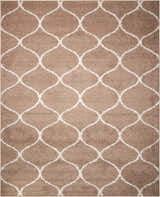 Close-up of the Nourison Windsor Cappuccino Shag Rug, featuring a geometric trellis pattern and soft, shag texture.