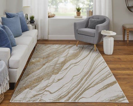 Feizy Aura Modern Abstract - Ivory/Taupe/Gold Area Rug