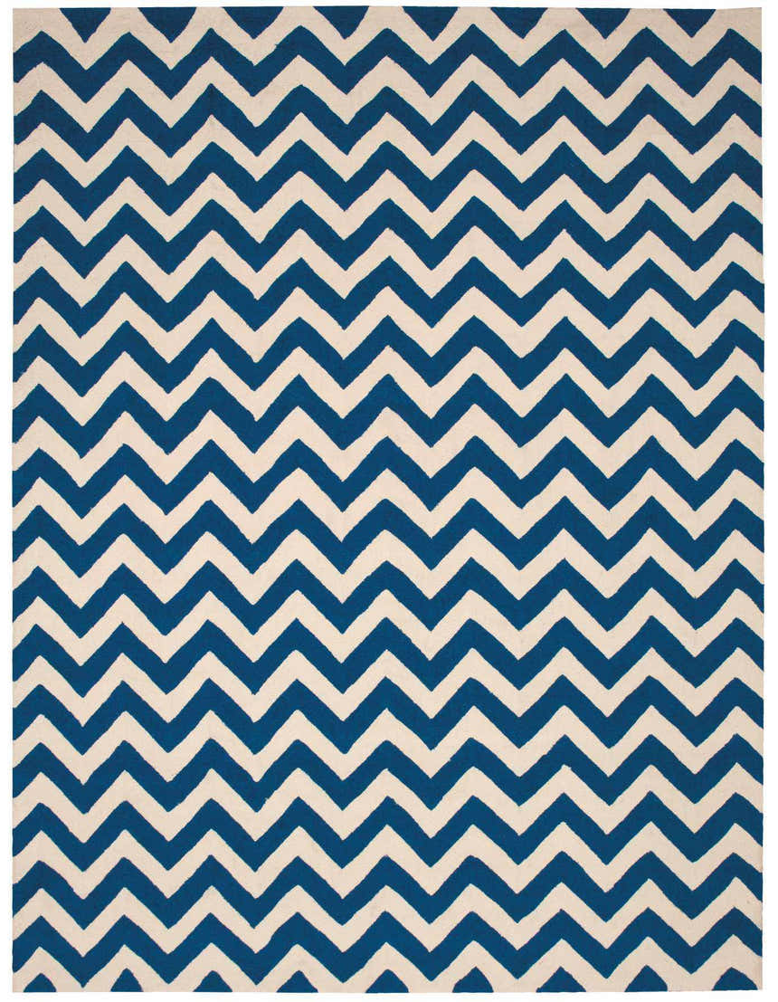 Close-up of the Nourison Portico Navy Colorful Area Rug featuring a bold, geometric chevron pattern.