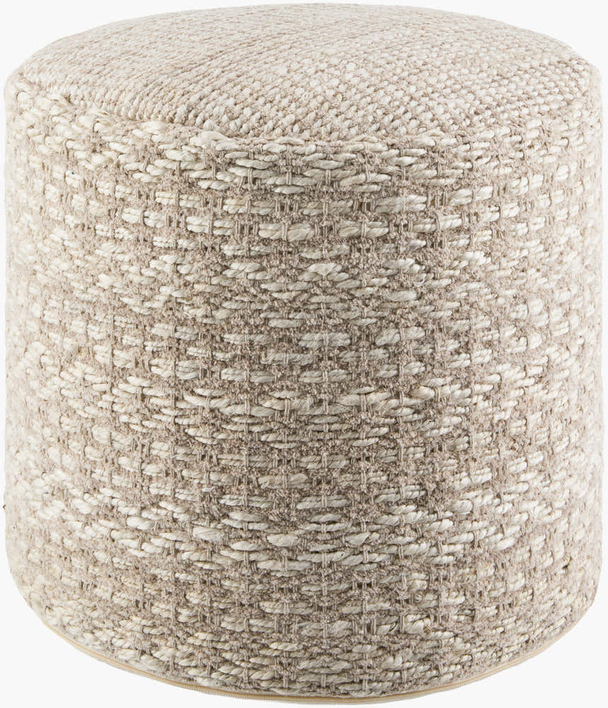 Beige Rustic Pouf with cotton details for casual extra seating or footrest