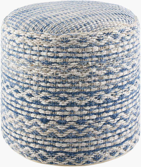 Aqua Blue Rustic Pouf with cotton details for casual extra seating or footrest