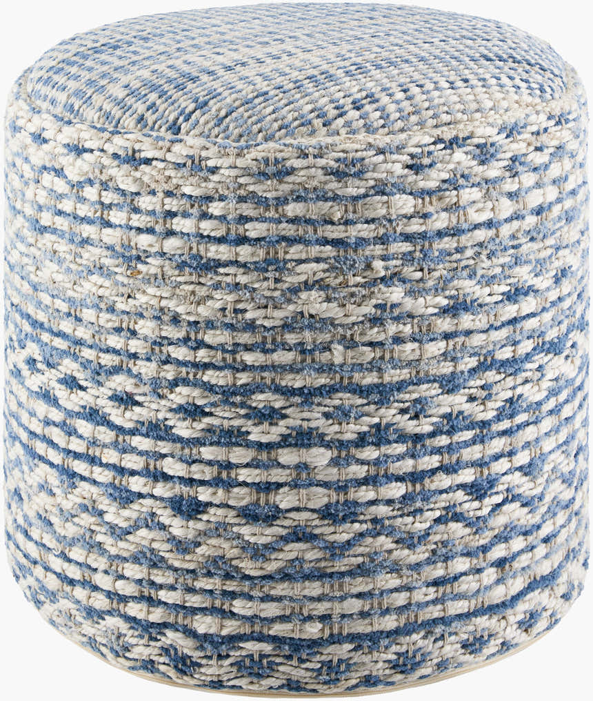 Aqua Blue Rustic Pouf with cotton details for casual extra seating or footrest