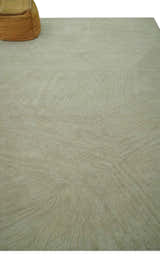 Olive and Ivory Modern Geometrical Stripes Textured Hand Tufted Multi size rug