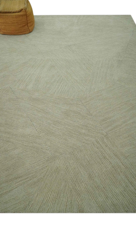 Olive and Ivory Modern Geometrical Stripes Textured Hand Tufted Multi size rug