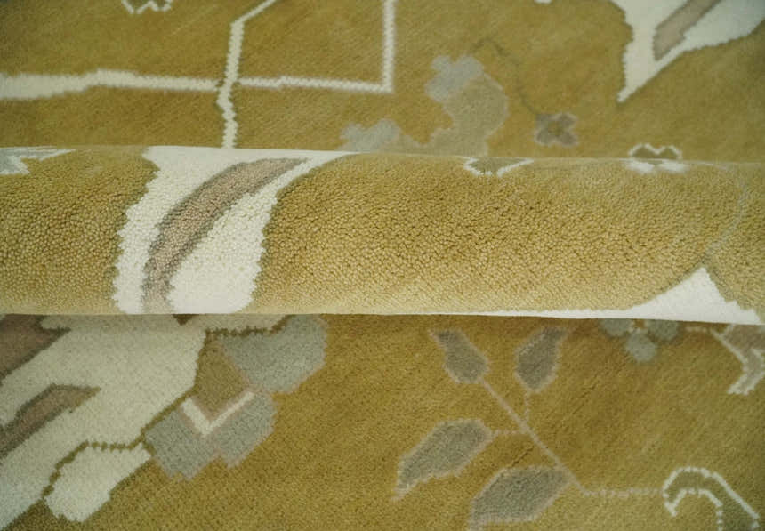 Olive, Ivory and Gray Hand knotted Oushak Custom Made Wool Rug