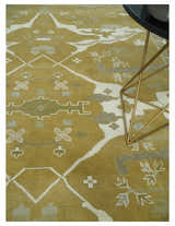 Olive, Ivory and Gray Hand knotted Oushak Custom Made Wool Rug
