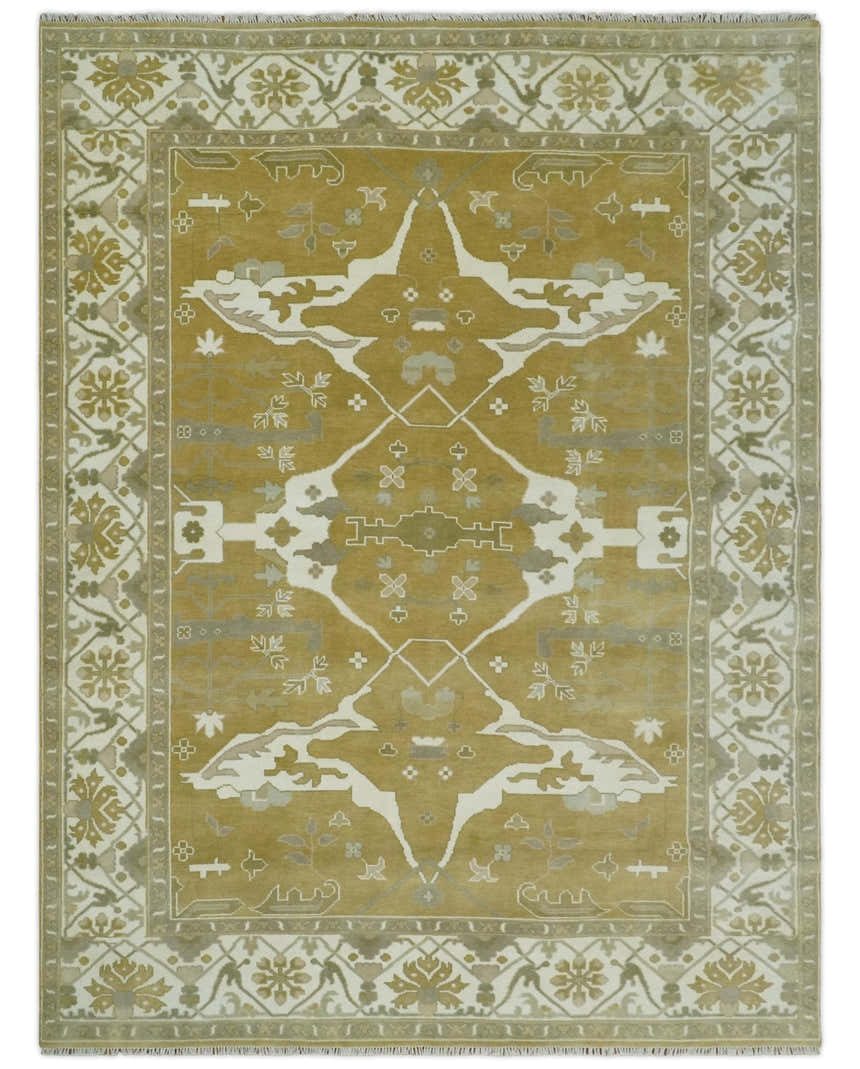 Olive, Ivory and Gray Hand knotted Oushak Custom Made Wool Rug