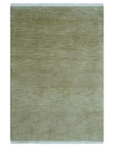 Olive Modern Solid Design Hand Knotted Wool Rug