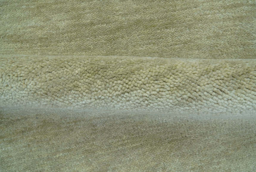 Olive Modern Solid Design Hand Knotted Wool Rug