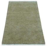Olive Modern Solid Design Hand Knotted Wool Rug
