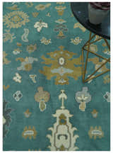 Ollie Custom Made Teal, Ivory and Olive Hand Knotted Oushak Wool Rug