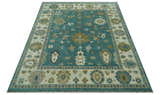 Ollie Custom Made Teal, Ivory and Olive Hand Knotted Oushak Wool Rug