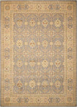 Close-up of the slate-colored Nourison Persian Empire rug; a Persian-style rug with taupe floral patterns and border.