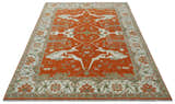 Orange, Ivory and Olive Hand knotted Oriental Oushak Multi Size wool Area Rug