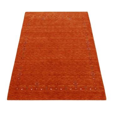 Orange Modern Geometrical Tribal Border Hand Loomed Wool Area Rug