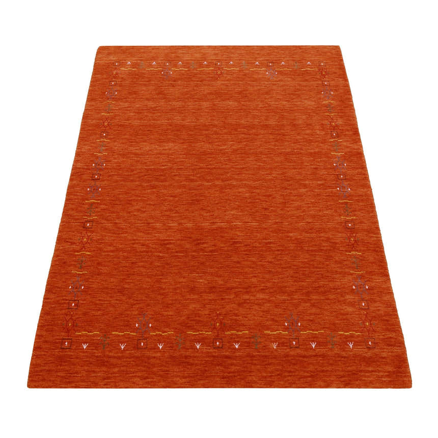 Orange Modern Geometrical Tribal Border Hand Loomed Wool Area Rug