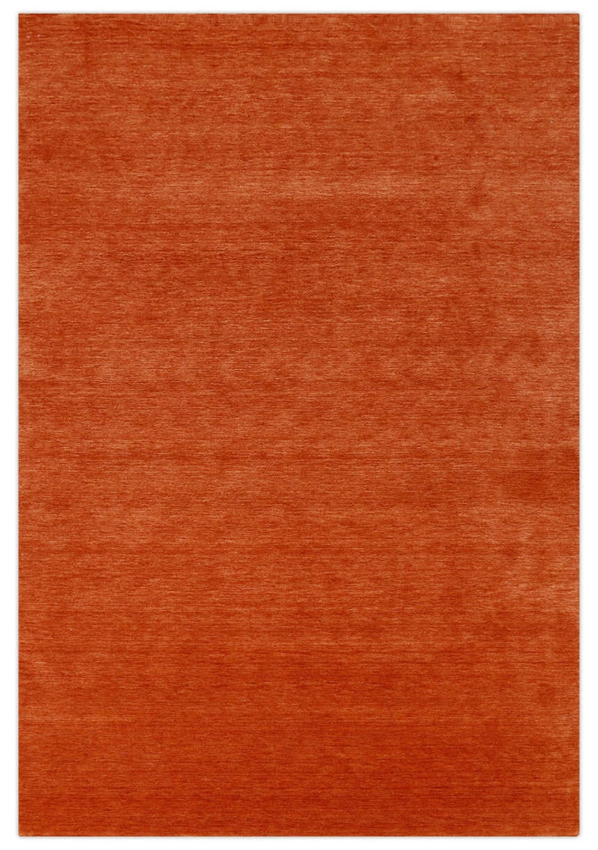 Orange Modern Solid Design Hand Loomed Wool Area Rug
