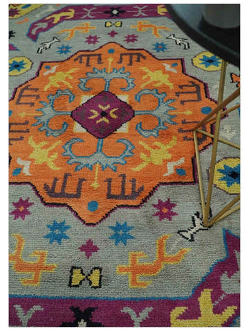 Orange, Silver and Mustard Traditional Mamluk Design Medallion Multi Size wool Area Rug