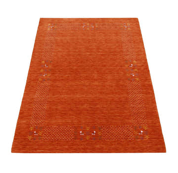 Orange Solid ground with Border Pattern Loomed Wool Area Rug
