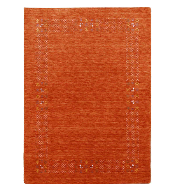 Orange Solid ground with Border Pattern Loomed Wool Area Rug