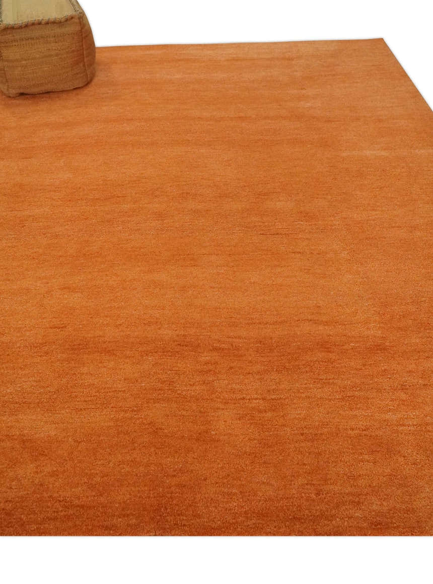 Custom Made orange Solid Woolen Hand Tufted contemporary area Rug