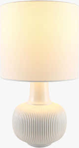Soft Light Gray Coastal Table Lamp with linen details for bedside or console tables