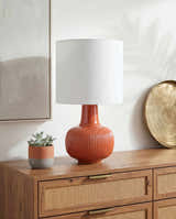 Red Coastal Table Lamp with linen details for bedside or console tables