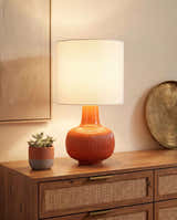 Red Coastal Table Lamp with linen details for bedside or console tables