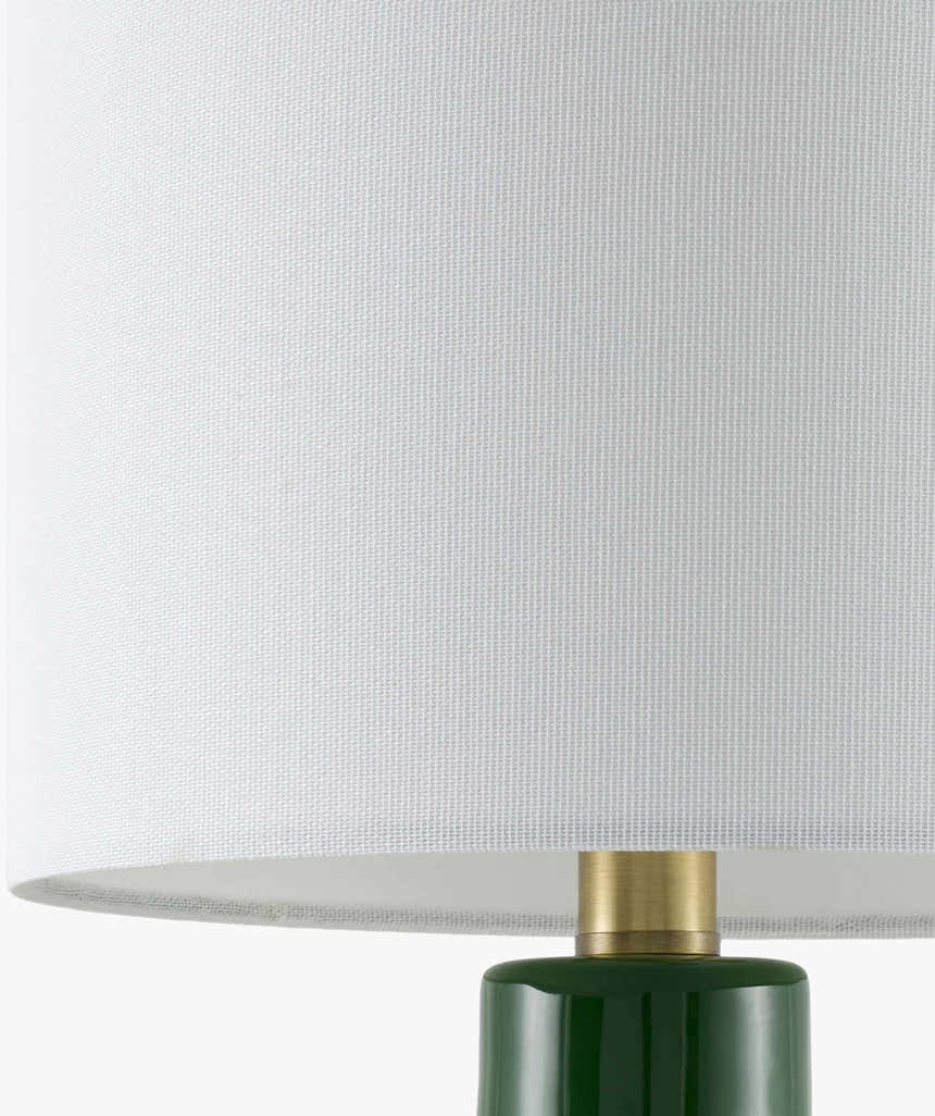 Forest Green Coastal Table Lamp with linen details for bedside or console tables